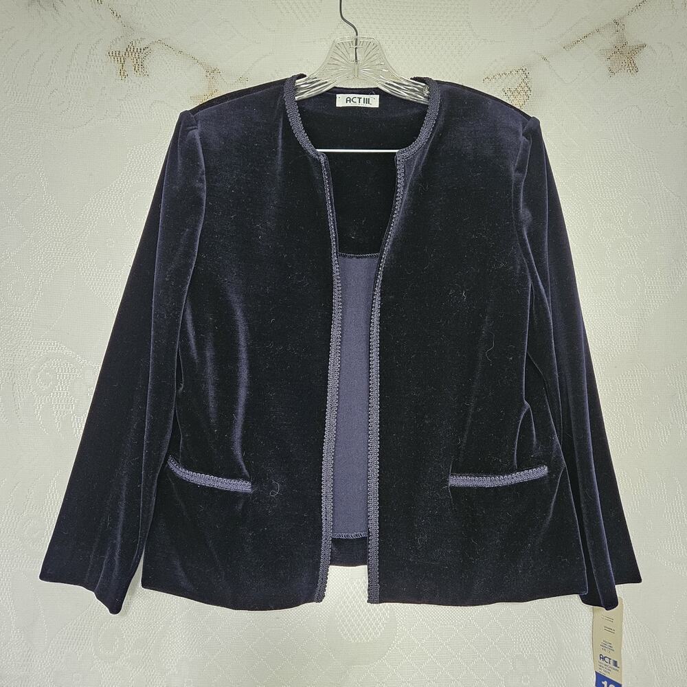 Act III Size 12 Vintage Black Open Front Velvet Blazer Whimsigoth Gothic Jacket